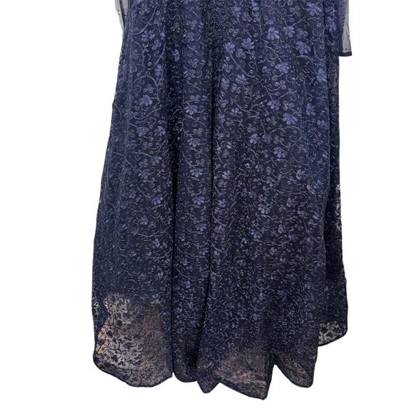 NWT $798 Mac Duggal Sheer Bodice Embroidered Illusion Maxi Dress Gown Navy Sz 16 - Picture 17 of 17